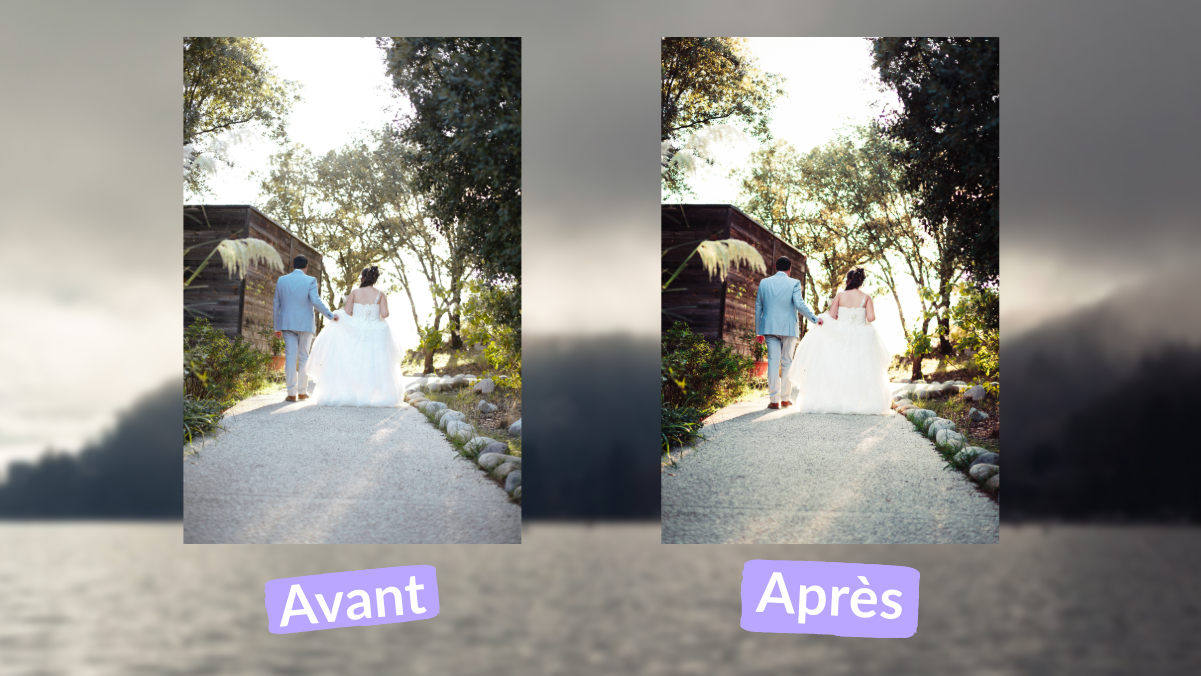 Avant / après édition d'une image de mariage