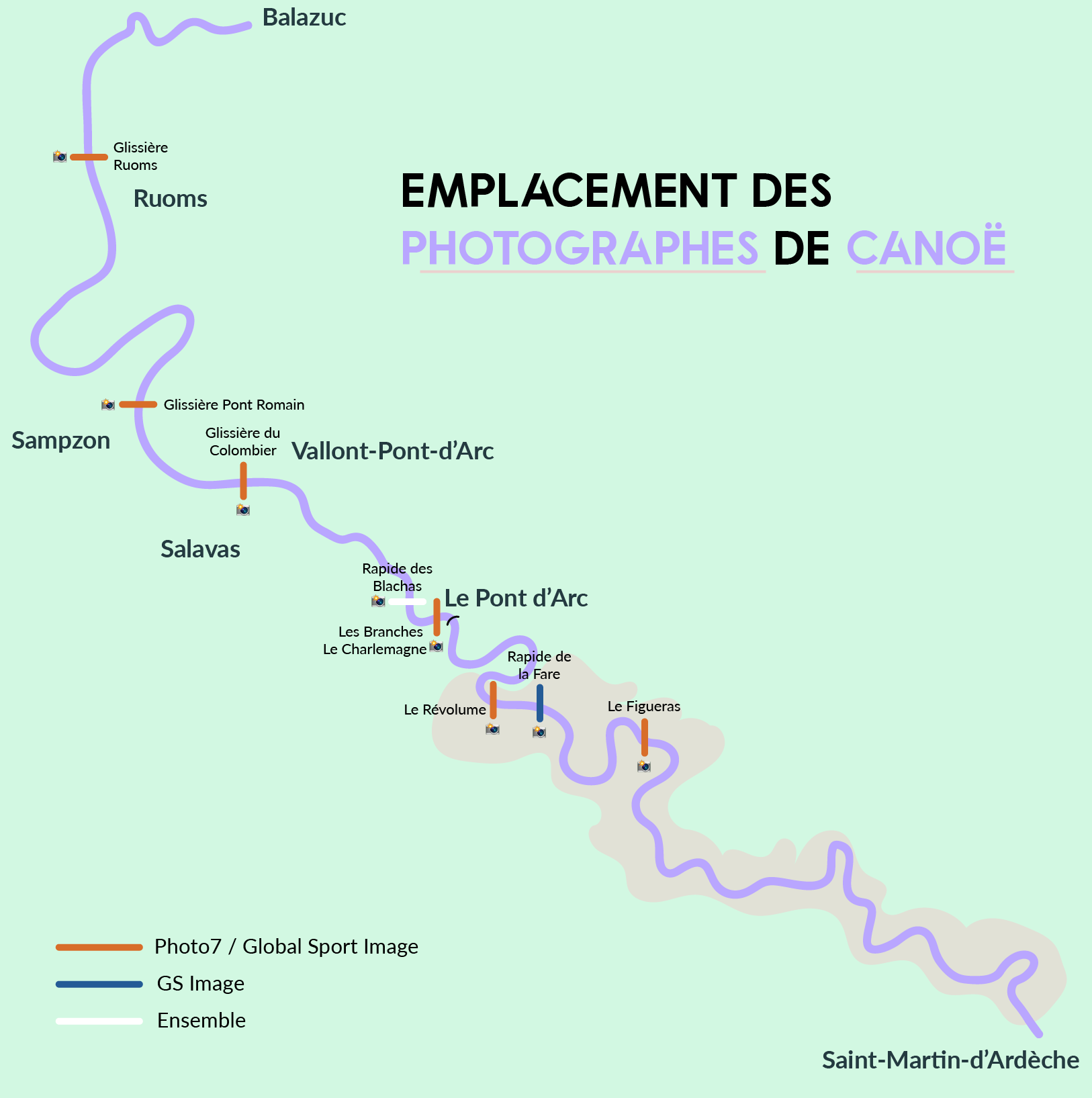 Emplacement des photographes de Canoë dans les Gorges de l'Ardèche