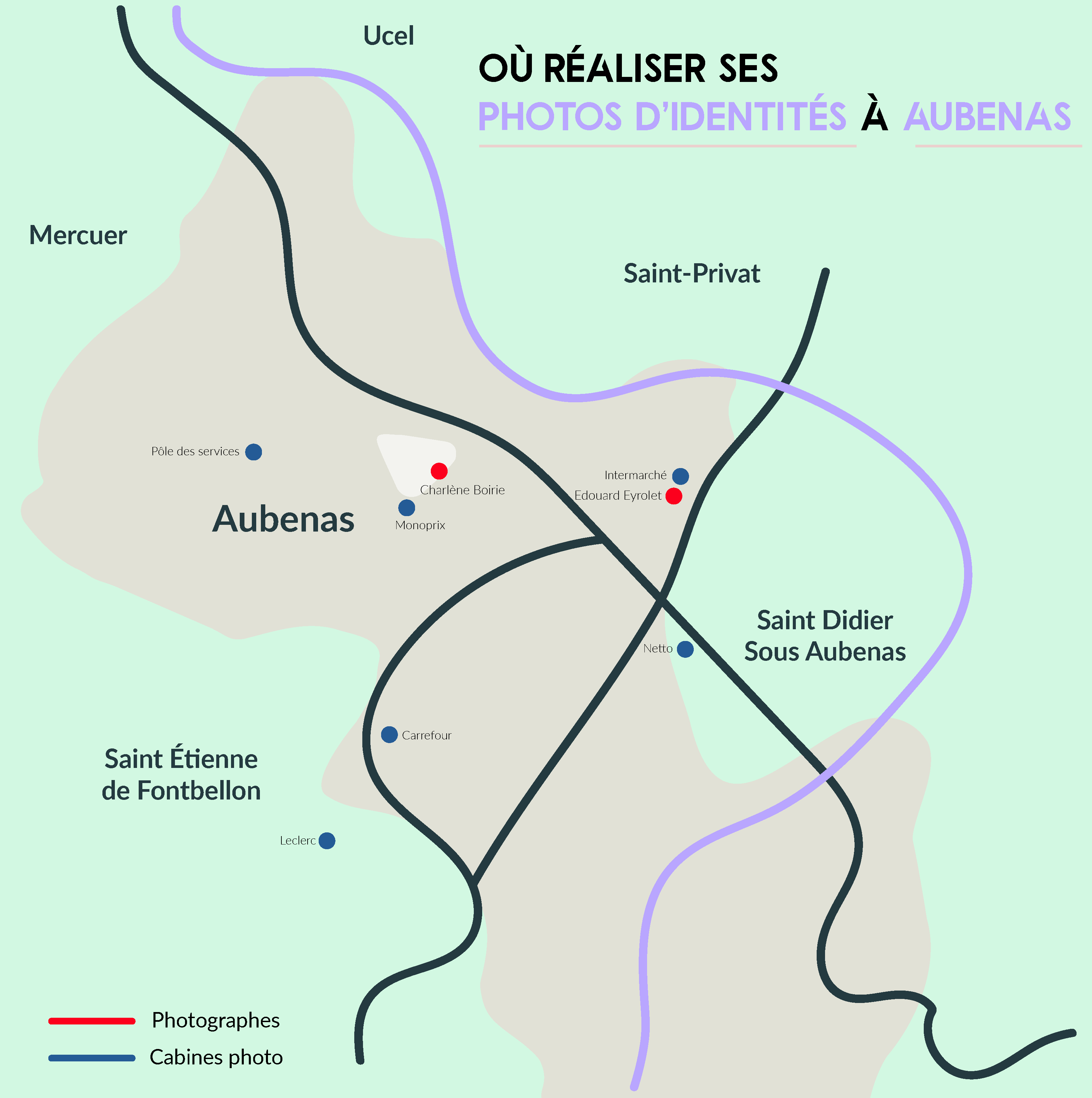 Où réaliser ses photos d'identité à Aubenas · carte des professionnels